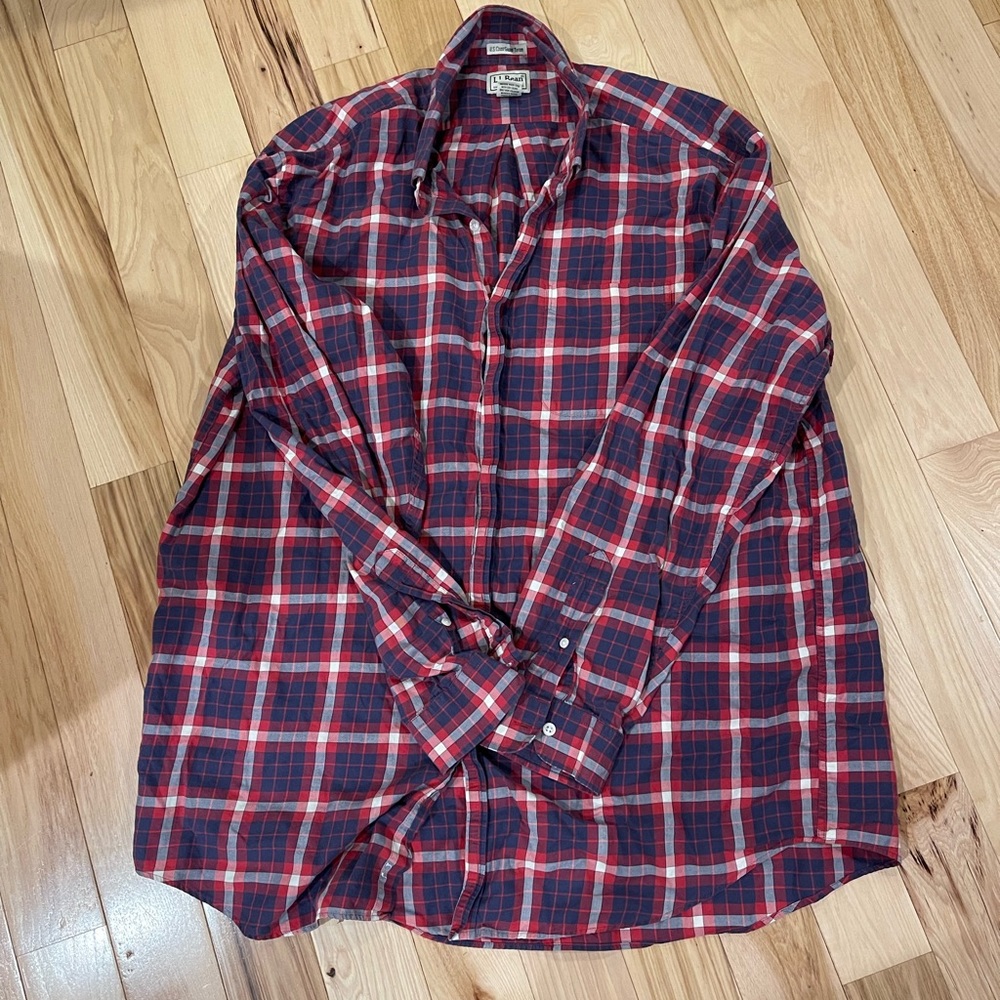 Mens LL Bean Plaid Button-Up Shirt Size XL-Tall